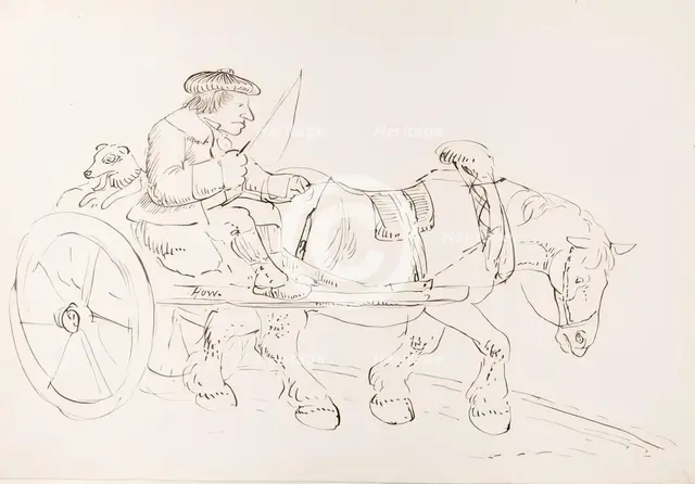 A Man Driving His Horse-Drawn Cart, 1825-1839. Creator: James Howe.