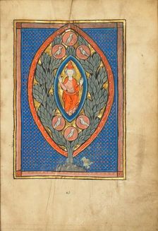 A Man Enthroned within a Mandorla in a Tree; De Natura Avium; De Pastoribus et Ovibus, 1277 or after Creator: Unknown