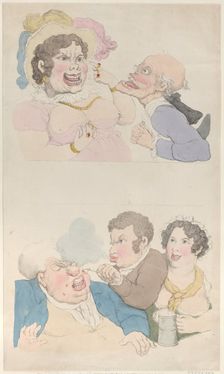 A Man Enticed by a Woman; and Smoking a Customer, 1800 (?)., 1800 (?). Creator: Thomas Rowlandson