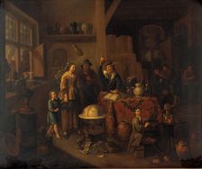 A man examining a urine flask. Creator: Bossche, Balthasar van den, 1681-1715 (After)