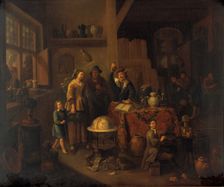 A man examining a urine flask. Creator: Bossche, Balthasar van den, 1681-1715 (After)