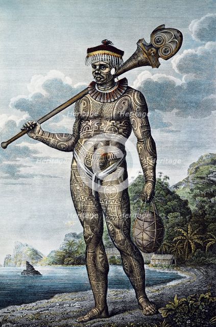 A man from Nuku Hiva Island with tattoos on his body. From Atlas of Krusenstern's Circumnavigation, 