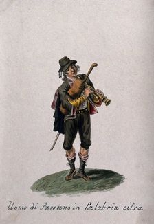 A man from Rossano in Calabria playing the bagpipes, 1800-1899. Creator: Unknown