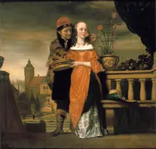 A Man holding a Carnation to a Woman's Nose: An Allegory of the Sense of Smell, pre 1660. Artist: Nicolaes Maes