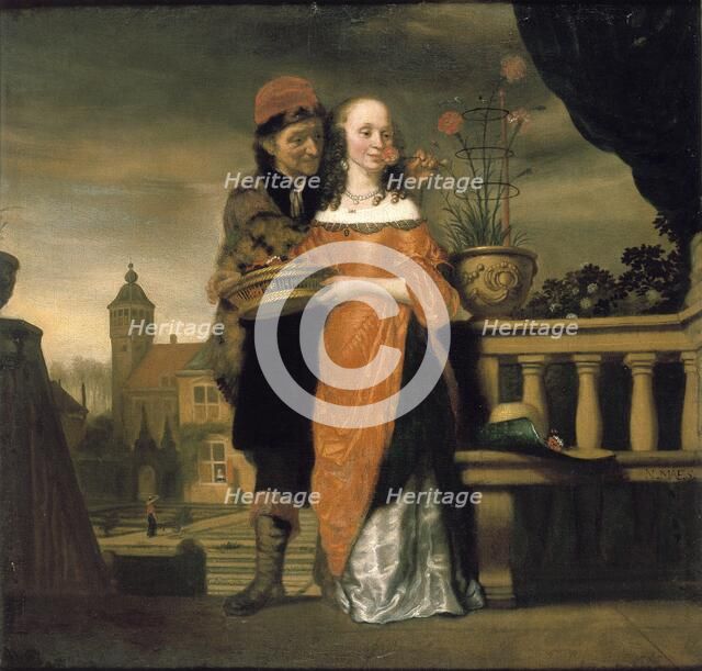 A Man holding a Carnation to a Woman's Nose: An Allegory of the Sense of Smell, pre 1660. Artist: Nicolaes Maes.