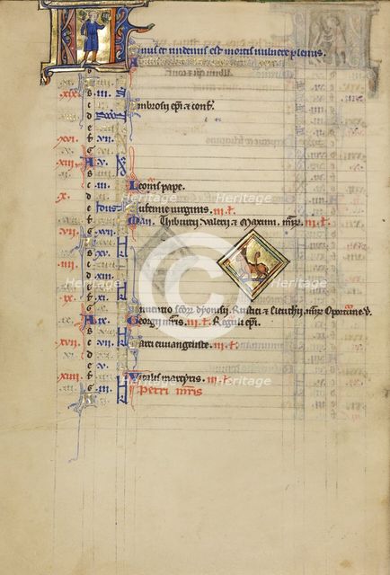 A Man Holding Branch and Bird's Nest: Zodiacal Sign of Taurus; Wenceslaus Psalter, about 1250-1260. Creator: Unknown.
