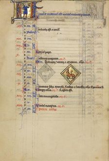 A Man Holding Branch and Bird's Nest: Zodiacal Sign of Taurus; Wenceslaus Psalter, about 1250-1260. Creator: Unknown