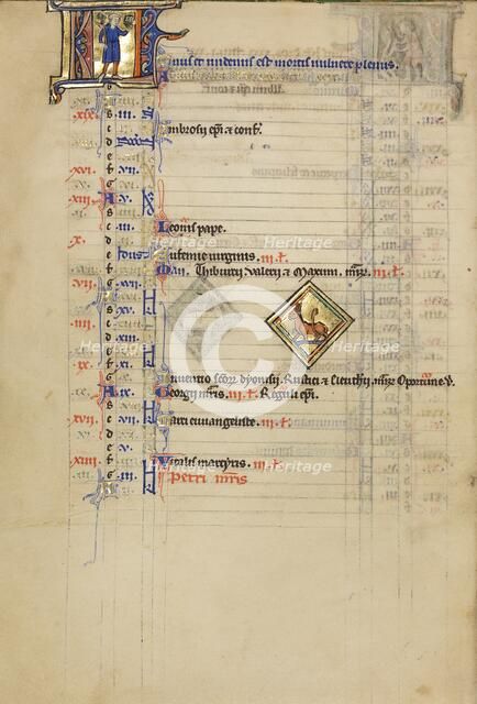 A Man Holding Branch and Bird's Nest: Zodiacal Sign of Taurus; Wenceslaus Psalter, about 1250-1260. Creator: Unknown.