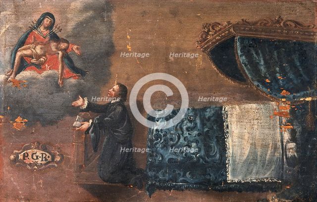 A man, having recovered from sickness, gives thanks to the Virgin of the Seven Sorrows. Creator: Unknown.