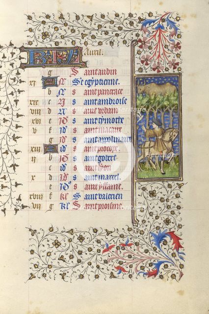 A Man Hawking; Book of Hours, about 1415-1420. Creator: Workshop of the Master of the Rohan Hours.
