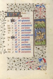 A Man Hawking; Book of Hours, about 1415-1420. Creator: Workshop of the Master of the Rohan Hours