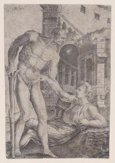 A Man Helping Another to His Feet, ca. 1514-36. Creator: Agostino Veneziano