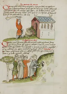 A Man Hitting a Snake Creeping Out of a Church: A Group of People..., third quarter of 15th century. Creator: Unknown