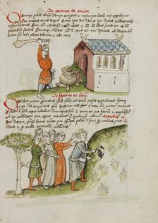 A Man Hitting a Snake Creeping Out of a Church: A Group of People..., third quarter of 15th century. Creator: Unknown