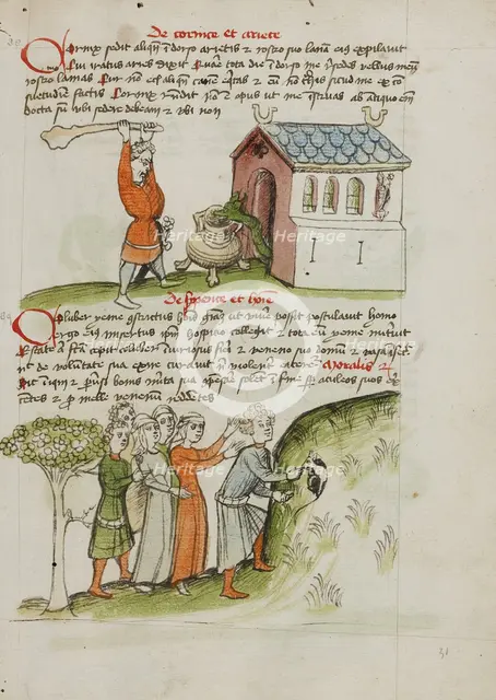 A Man Hitting a Snake Creeping Out of a Church: A Group of People..., third quarter of 15th century. Creator: Unknown.