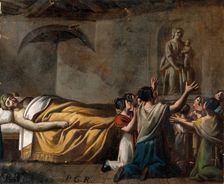 A man in bed, women praying to the Madonna del Parto. Creator: Unknown