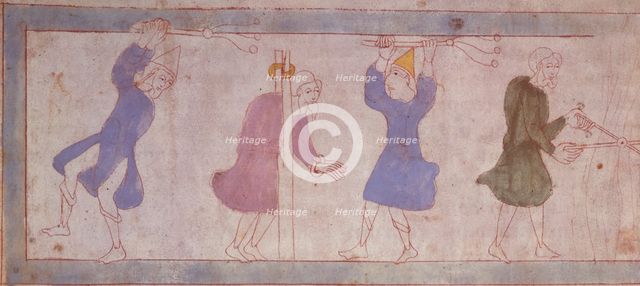 A man in the stocks being whipped, c1025-c1050. Creator: Unknown.