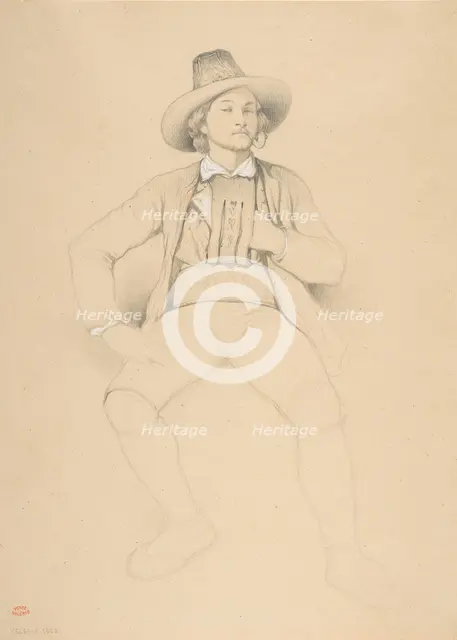 A Man in Tyrolean Costume, Seated, Smoking a Pipe, 1842. Creator: Théodore Valerio.