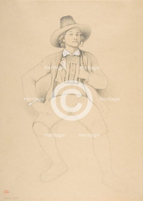 A Man in Tyrolean Costume, Seated, Smoking a Pipe, 1842. Creator: Théodore Valerio.