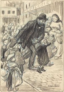 A Man on a City Street, Surrounded by Children (Un Père), late 19th-early 20th century. Creator: Theophile Alexandre Steinlen