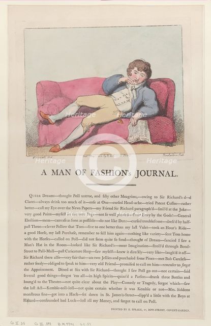 A Man of Fashion's Journal, May 1, 1802., May 1, 1802. Creator: Thomas Rowlandson.