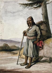 A man of Simla, standing with a panier on his back, 1866. Creator: R Clint