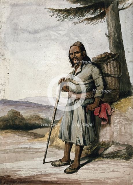A man of Simla, standing with a panier on his back, 1866. Creator: R Clint.