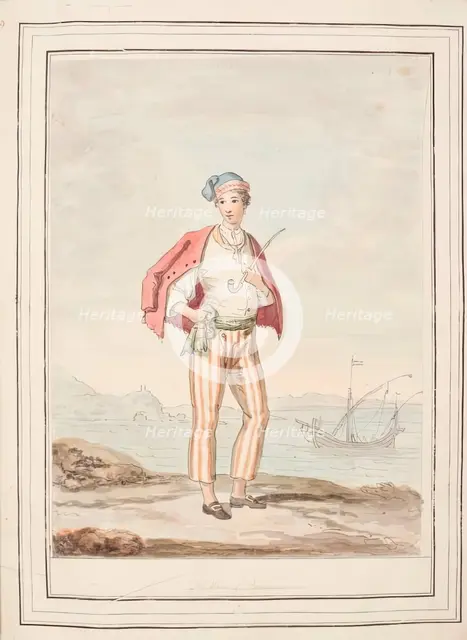 A Man of Procida, leaf from 'A Collection of Dresses by David Allan Mostly from Nature', 1776. Creator: David Allan.