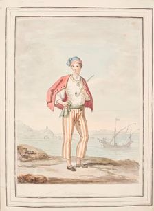A Man of Procida, leaf from A Collection of Dresses by David Allan Mostly from Nature 1776. Creator: David Allan