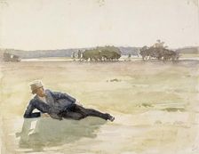 A man loitering in the meadow, c1890s. Creator: Albert Edelfelt