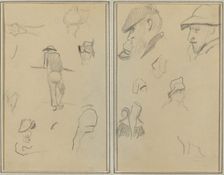 A Man Leaning on a Wall with Five Other Studies; Two Bearded Men Wearing..., [recto], 1884-1888. Creator: Paul Gauguin