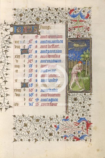 A Man Mowing; Book of Hours, about 1415-1420. Creator: Workshop of the Master of the Rohan Hours.