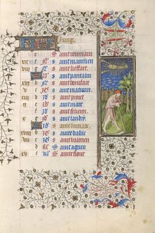 A Man Mowing; Book of Hours, about 1415-1420. Creator: Workshop of the Master of the Rohan Hours