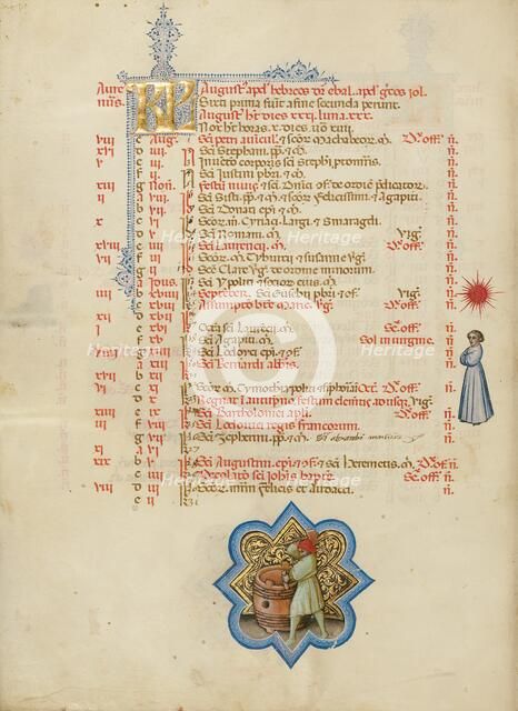 A Man Making a Barrel: Zodiacal Sign of Virgo; Missal, between about 1389 and 1400. Creator: Master of the Brussels Initials.