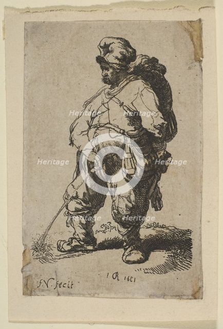 A Man Making Water, 18th century. Creator: Francois Vivares.
