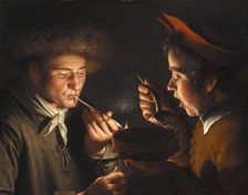 A Man Smoking and Another Man Eating by Candlelight, 1624. Creator: Willem Willemsz. van der Vliet