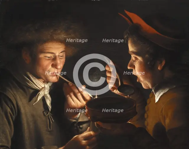 A Man Smoking and Another Man Eating by Candlelight, 1624. Creator: Willem Willemsz. van der Vliet.
