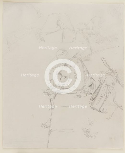 A man seated on the edge of a wall, 1858. Creator: James Abbott McNeill Whistler.