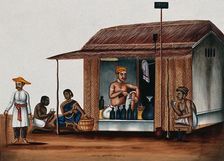 A man seated in a arrack shop pours a drink, (between 1800 and 1899?). Creator: Unknown