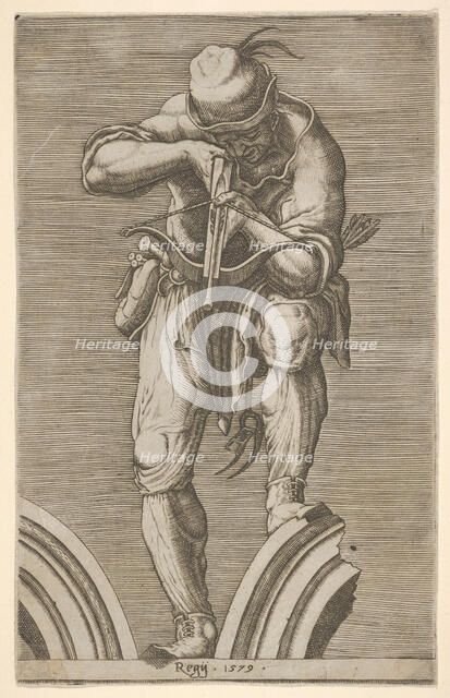 A Man Shooting a Crossbow, 1579. Creator: Cherubino Alberti.