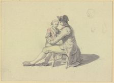A man sitting on a chair talking to a boy. Creator: Johann Ludwig Aberli