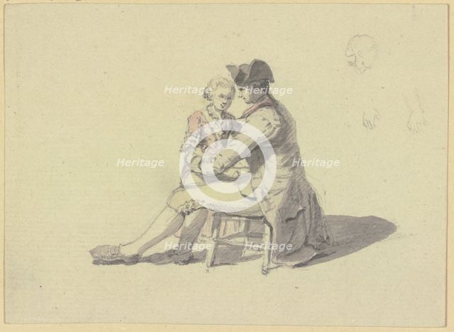 A man sitting on a chair talking to a boy. Creator: Johann Ludwig Aberli.