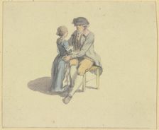 A man sitting on a chair talking to a girl. Creator: Johann Ludwig Aberli