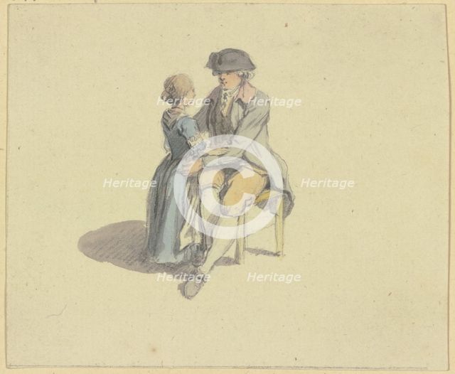 A man sitting on a chair talking to a girl. Creator: Johann Ludwig Aberli.