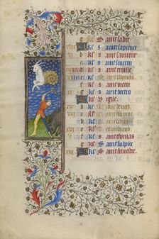 A Man Slaughtering a pig; Book of Hours, about 1415-1420. Creator: Workshop of the Master of the Rohan Hours