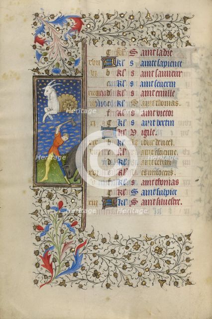 A Man Slaughtering a pig; Book of Hours, about 1415-1420. Creator: Workshop of the Master of the Rohan Hours.