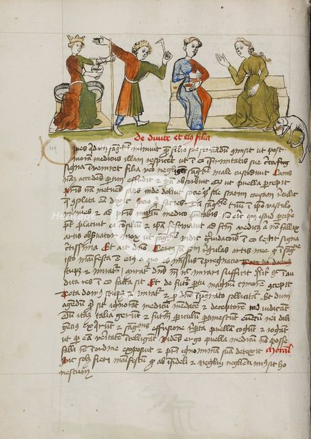 A Man Standing before a Crowned Woman Enthroned and Two Women..., third quarter of 15th century. Creator: Unknown.