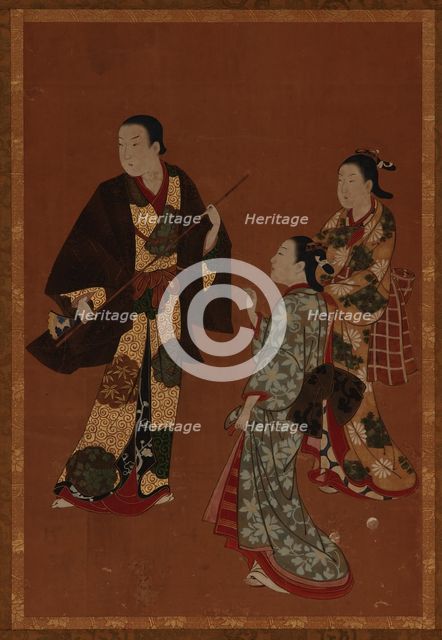 A man, possibly an actor, and two girls, Edo period, 18th century. Creator: Kawamata Tsuneyuki.