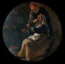 A man performing a painful operation on a woman's tooth. Creator: Pieter van Laer