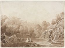 A Man Playing a Harp with other Figures beside a Lake, 1820. Creator: John Martin (British, 1789-1854)